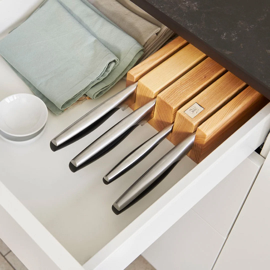 A by AMC Modular Wood Knife Block That Holds 4 Knives